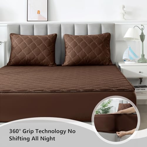 Waterproof Mattress Protector - Queen Size Mattress Pad Silent & Fitted Sheet Style | Full Bed Protection for Kids, Pets, Adults | Hypoallergenic, Machine Washable (Chocolate, Queen) — view 3