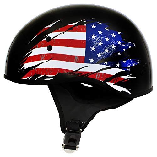 Hot Leathers Hld1051 'Usa Flag (Star And Stripes)' Gloss Black Motorcycle Dot Skull Cap Helmet For Men And Women - Large #TOP3