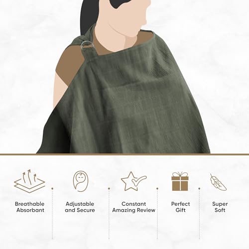 MOZAH 100% Organic Cotton Muslin Nursing Cover for Baby Breastfeeding, Breathable 100% Cotton Breastfeeding Cover with Rigid Hoop for Mother Nursing Apron, Multi-use Carseat Canopy (Roman Green) - Thumbnail 4