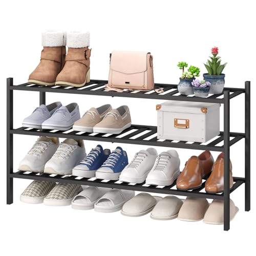 3-Tier Bamboo Shoe Rack, Stackable, 9-15 Pairs