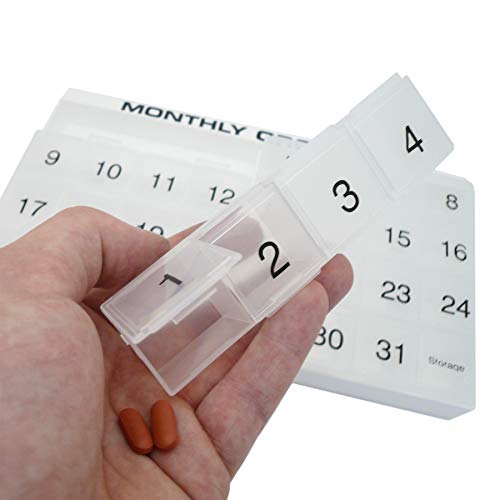 31 compartments, 1 per Day, 4 Week Monthly Pill Organizer by Promed. Includes Tray and 8 Removable compartments. (White) - Thumbnail 5