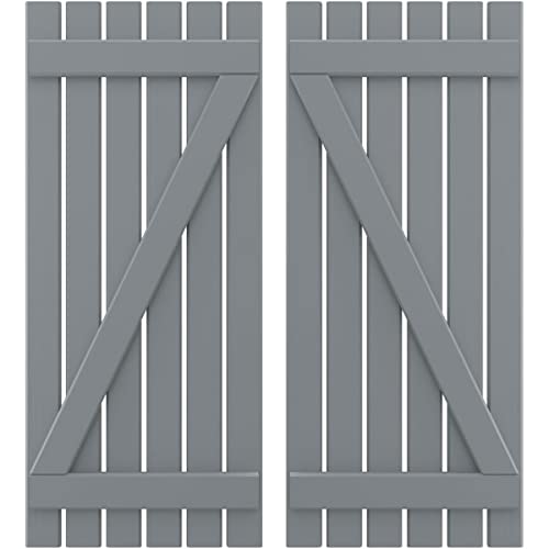 Ekena Millwork ARW102SB623X58CHH Americraft Six 2 Exterior Real Wood Spaced Board-n-Batten Shutters w/Z-Bar (Per Pair), 23 1/2"W x 58"H, Ocean Swell