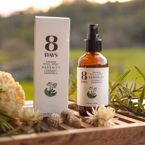 8 Days | Aromatherapy Room, Body, Pillow Spray 4 Oz | Lavender + Chamomile | 100% Organic + Vegan | Calming Meditation Mist | Essential Oil Room Spray | Bedtime Ritual Spray #TOP2