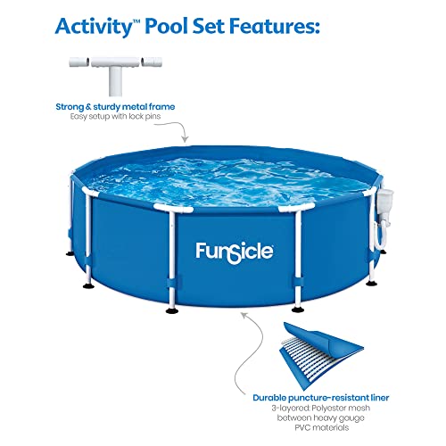 Funsicle 10' x 30" Outdoor Activity Round Metal Frame 5 Person Above Ground Swimming Pool Set with SkimmerPlus Filter Pump and Filter Cartridge, Blue