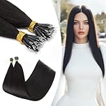 S-noilite Nano Beads Human Hair Extensions Natural Black Nano Hair Extensions 100% Real Human Hair Extension Nano Rings I Tip Cold Fusion 50 Strands 35g 22 Inch