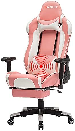 Pink Gaming Chair Gaming Chairs for Ladies,Pc Chair Gaming Chairs for Teenagers Gaming Chair with Footrest PC Gaming Chair (White & Pink)