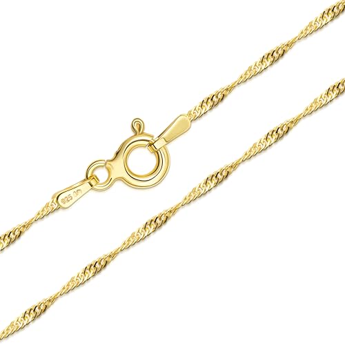 Amberta Cadenas Plata Hombre Mujer | Collar Fino Singapur Veneciano Paperclip Bolitas Serpiente 40 45 50 55 60 cm: Cadena Oro Singapur 50 cm