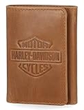 Harley Davidson Portefeuille à Trois Volets en Cuir pour Homme avec Blocage RFID Cognac (Indo), Standard, en Cuir véritable avec Blocage RFID