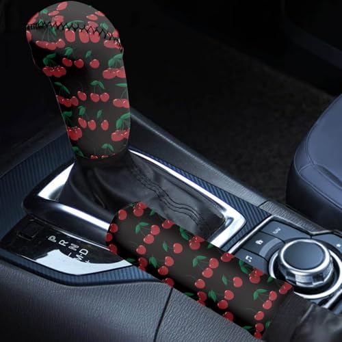 Horeset Cherry Car Handbrake and Gear Shift Cover Automotive Anti-Slip Breathable Comfortable Handbrake Gear Shift Protector Easy to Install