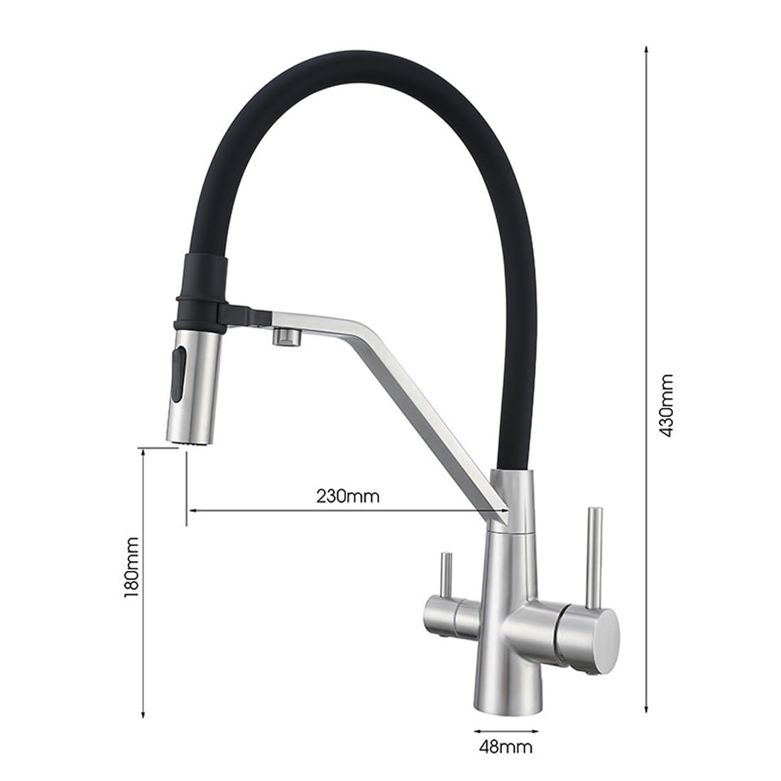 Robinet de cuisine avec bec flexible, mitigeur d'évier 3 en 1 et purificateur de filtre à eau, finition chromée