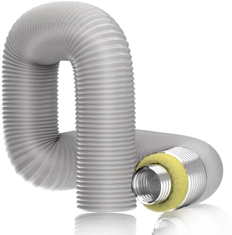 Hon&Guan 4'' Insulated Flexible Duct 8 FT Long, Gray Noise Reducer Hose Silencer for Inline Duct Fan of Air Conditioner HVAC Ventilation System.