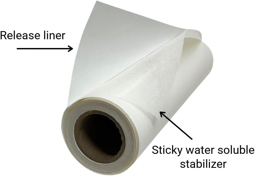 H.B.I. Sticky Wash Away – Water Soluble Stabilizer 12" x 5 YD, for Machine and Hand Embroidery, Quilting, Free Standing Lace, Bookmarks, etc.
