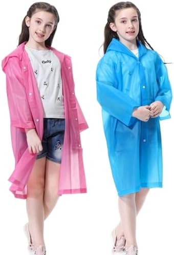 Kids Rain Poncho, Reusable EVA Children Raincoat for 6-13 Girls Boys, Waterproof Rain Jackets Rainwear with Hood