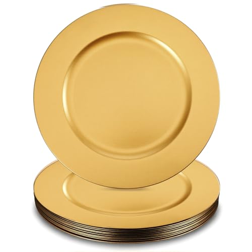Platos Cargadores Dorados de Plástico Redondos 13" Pack 12 miniatura 1