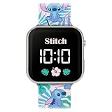 Disney Lilo & Stitch LAS4091 - Reloj LED de Cuarzo con Correa de Silicona para niños, Color Azul, Multicolor., Moderno