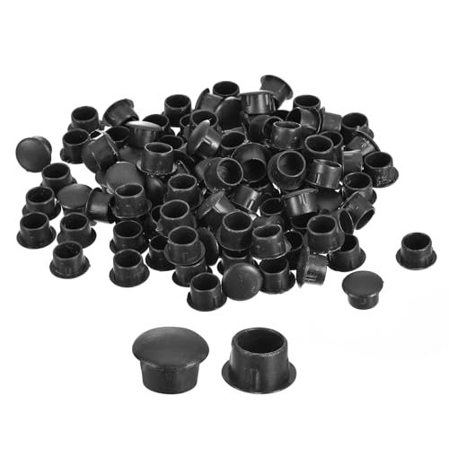 Image of uxcell 200Pcs Screw Hole Plugs, 10mm(3 /8 inch) Dia Plastic Snap in Shelf Button Flush Type Caps for Furniture Cabinet Cupboard, Black