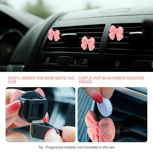 Image of 6PCS Pink Bow Car Air Freshener Vent Clips, Aesthetic Girly Car Decor Accessories, Cute Vent Diffusers for Women and Girls, Coquette Style Auto Interior Decoration