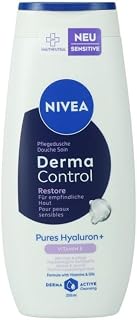 NIVEA Derma Control Restore Care Shower Gel, Gentle Daily Body Wash for Sensitive Skin with Hyaluron and Vitamin E, pH Skin-Neutral Formula Body Cleanser for Everyday Shower Use, 8.45 fl oz