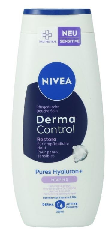 Gel de banho corporal NIVEA Derma Control Restore Care com ácido hialurônico e vitamina E, 250 mL