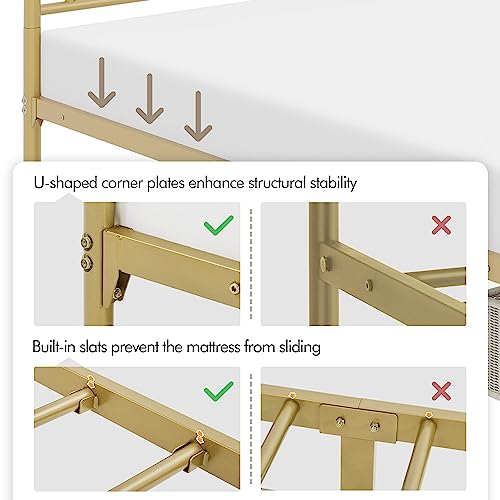 Yaheetech YT-00125155 Queen Bed Frame, Metal Platform Bed With Modern Style Petal Accented Headboard, Mattress Foundation With Spacious Underbed Storage,No Box Spring Needed, Easy Assembly, Antique Gold Queen Bed thumb #6