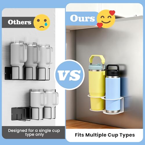 Image of 2 Pack Magnetic Stanley Cup Holder Water Bottle Organizer for Stanley 30&40 oz Tumbler with Double Sided Tape Hold Stanley Cup Accessories for Kitchen Fridge Cabinet(White)