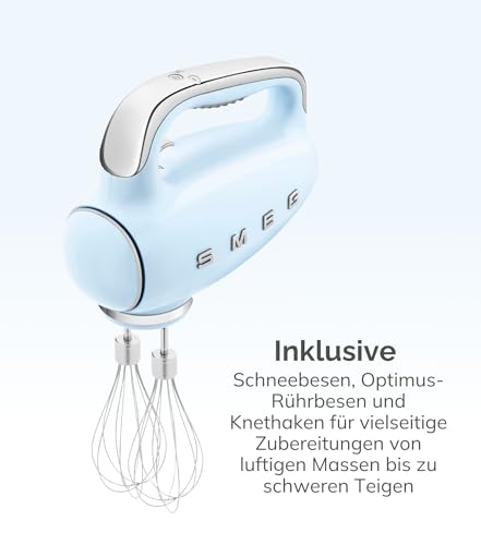 Foto von Smeg, HMF01PKEU Electric Mixer, 9 -Geschwindigkeitsniveaus, Turbofunktion, glattes Start -Start -up -System, 4 Peitschen, 2 Ganci -Mixer und umhüllt, 250W, Rose