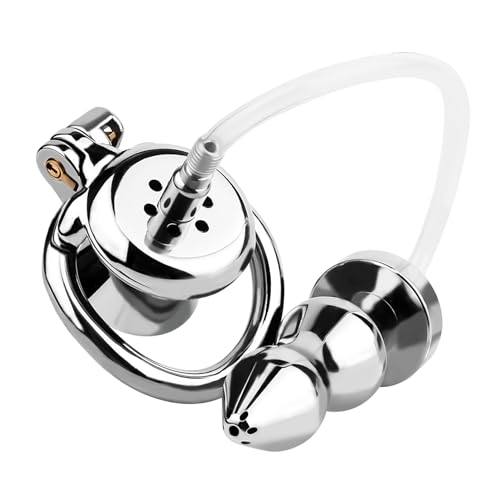Cock Cage avec plug anal en métal et dilatateur urétral Cage de chasteté respirante hommes en 4 tailles SM esclaves sextoys pour hommes, couples (GS001-50mm)