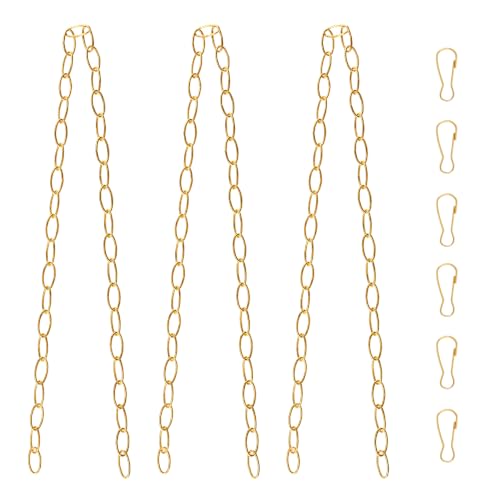Image of Picture Hanging Kit, 3Pcs 1M Chains with Hook & 3Pcs S-Hooks & 9Pcs Small Hooks Picture Display Accessories for Wall Pictures, Exhibition(Gold, Large Oval Ring)