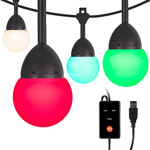 Enbrighten USB-Powered Cafe String Lights, 24ft, 24, LED, Color Changing, Indoor or Outdoor, Camping, Tailgate, Dorm Room, Round Bulb, 48372 by Enbrighten - Used condition - US$22.02