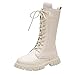 Combat Boots for Girls Lace Up Riding Boots Mid Calf Fashion Waterproof Non Slip Side Zipper Punk Goth Boot 4-12 Years Fall Winter Spring