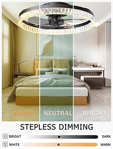 Qumfixpu 19.7In Ceiling Fans With Lights Semi Flush Mount Low Profile Fan Light Timing With Dimming Led Remote Control 6-Level Wind Speed 5 Reversible Invisible Blades (Brown) #TOP1