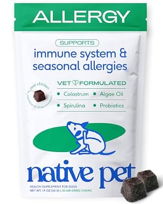 Native Pet Dog Allergy Chews for Medium Breeds - Itchy Skin and Seasonal Itch Support - Colostrum, Probiotics, Spirulina - 30 Chews