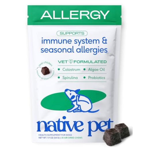 Native Pet Dog Allergy Chews - Dog Allergy Relief with Probiotics and Colostrum for Itchy Skin Relief to Support Seasonal Allergy and Healthy Immune System - All Natural Anti-Histamine - 30 Chews