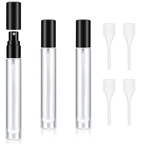 4 Pcs 10ml Portable Travel Perfume Atomiser Refillable Perfume Bottle Spray Bottles, Small Glass Aftershave Travel Bottle Atomizer Dispenser for Women Men Pocket Handbag, with 4 Drippers(Black)