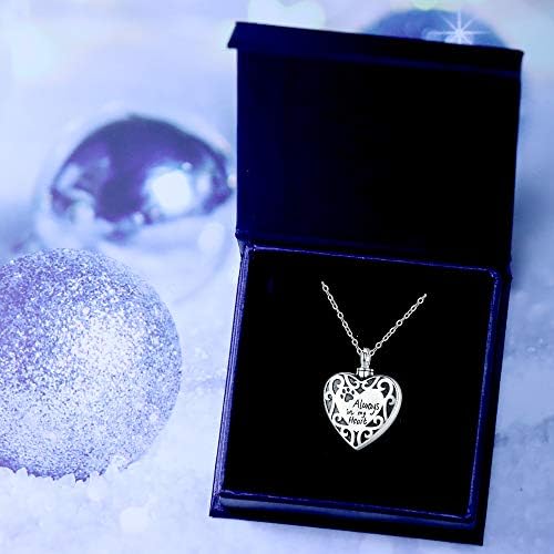 Heart Cremation Jewelry Necklace for Ashes Dog,Silver Urn Necklaces Owl Pendant Locket for Ashes Dog Memorial Jewelry Urns Gifts Charm,Heart Locket Pendant with Filling Kit