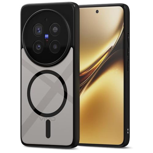 Image of Amazon Basics Back Cover for Vivo X200 Pro 5G Compatible with MagSafe | Shockproof Design | Hard Transparent Back Case (Black)