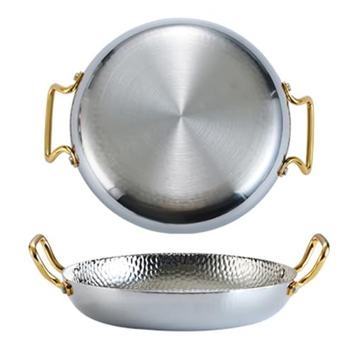 OGYCLVJV Paellera española de 4 tamaños, paellera de mariscos martillada a mano de acero inoxidable 304, utensilios de cocina antiadherentes con asas dobles remachadas for hogares o restaurantes, 24 c