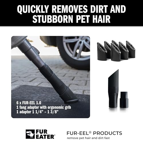 Image of FUR-EEL PRO 1.0 Pet Hair Vacuum Attachment, Rubber Pet Hair Remover, 6 kit | for Car Detaling, Removes Dog Cat Hair, Dirt, rubber bristle fits 1-1 /4, 1-3 /8, 1-1 /2 in Round Hoses, Fang Handle & Adapter