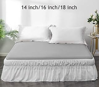 AYASW Bed Skirt 14 Inch Drop Dust Ruffle Three Fabric Sides Wrap Around
