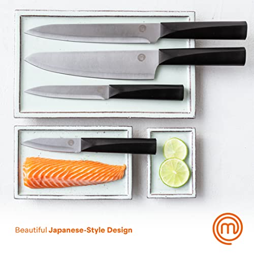 Masterchef Japanese Knife Set Of 6 Kitchen Knives (Chef's, Utility, Paring, Boning, Bread & Santoku) With Extra Sharp Stainless Steel Blades For Professional Cutting & Chopping, Stylish Black Handles #TOP2