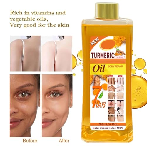 Kurkumaöl, Turmeric Body Oil, Kurkuma Körperöl, Anti Aging Hautpflege Glow Oil für Gesicht und Körper, Kurkuma Öl für Feuchtigkeit, Strafft die Haut, Reduziert feine Linien (200ml, Kurkuma)