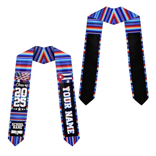 MonkeyVan Personalized Cuba Graduation Sash 2025, Custom Cuban American Flag Graduation Sash 2025, Cuban Flag Graduation Stole Cuba3