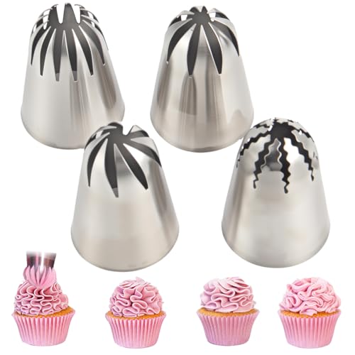 Baipesiy Large Cookie Piping Tips Set, 4 Stainless Steel Multi-Tooth