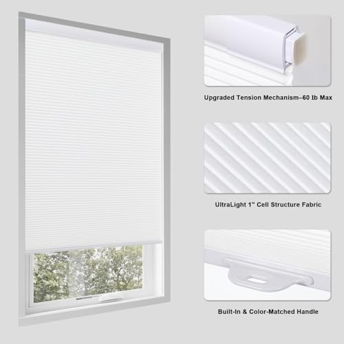 Tonature No Drill Cellular Shades for Indoor Windows, Thermal Insulating & Noise Reducing Honeycomb Blinds, Cordless Free Stop Blinds Light Filtering, White, 35 1/2" W x 64" H by Tonature - Image 2