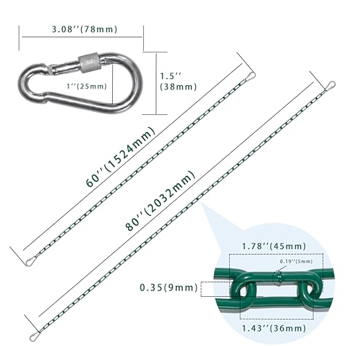 Swing Chains (2 Pack) 63 Inch Fully Plastic Coated with 4 Free Quick Links Anti-Rust Iron Link Chains for Playground Kids Tree Swing Seat Accessories Hammock Chair Hanging Kit