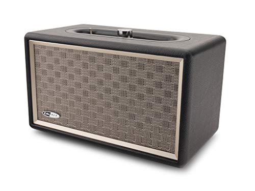 Caliber Haut parleur bluetooth - Enceinte sans fil - Extra Bass - Entrée microphone - Eclairage LED - Boîtier en bois avec faux cuir - 24W RMS - Noir -...
