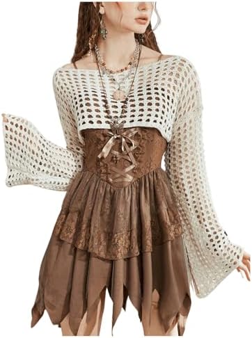 SHENHE Women's Crochet Shrug Hollow Knit Bolero Shrugs Sweater Y2K Coverups