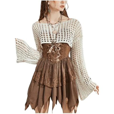 SHENHE Women's Hollow Out Knitted Pullover Sweater Crochet Cropped Sweater Top Long Sleeve Casual Cover Up Top Apricot S Cover
