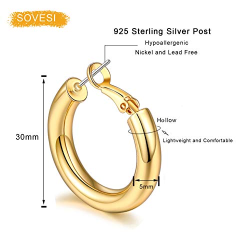 Sovesi Chunky Gold Hoop Earrings For Women With 925 Sterling Silver Post, 14K Gold Plated Thick Gold Hoops Earrings For Women 30Mm #TOP5