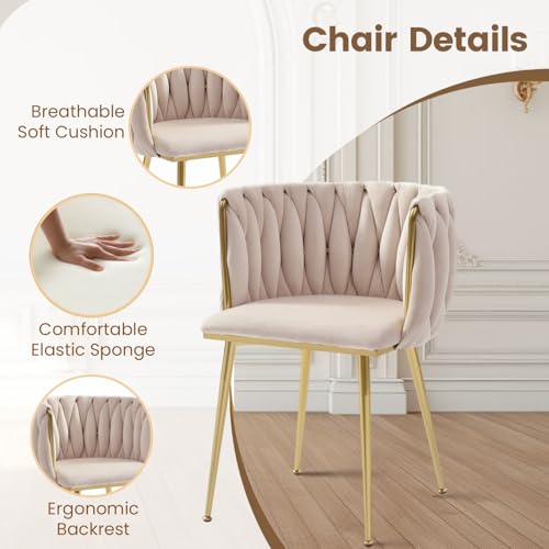 Image of Golden Glass Dining Table Set for 4 with 47.2 inch Rectangular Tempered Glass, 5 Pieces Kitchen Table Set with 4 Comfortable Velvet Chairs for Living Room, Apartments Small Place, Cafe (Beige Chairs)